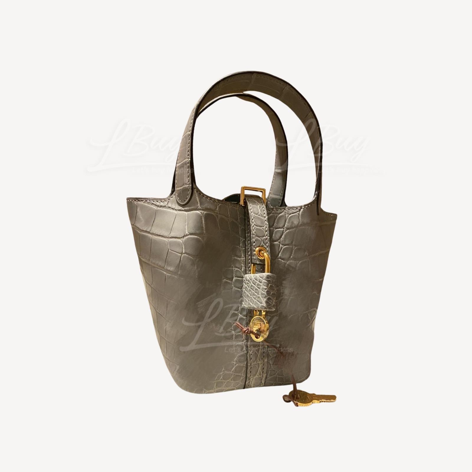 Hermès-Hermes Micro Picotin Lock 14 Matte Croco Bag Gris Ciment 手挽袋 霧面 ...