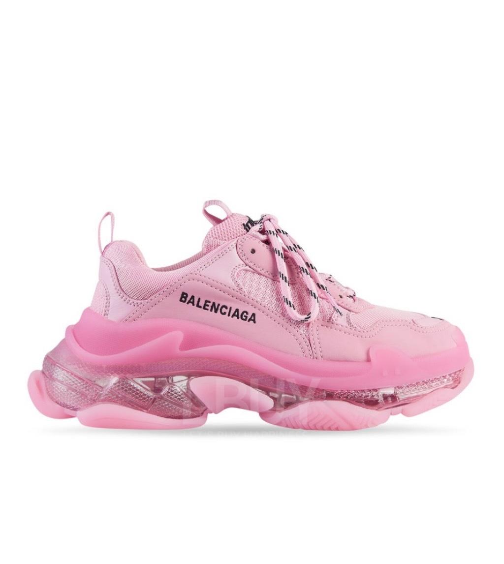 Balenciaga Womens Triple S Clear Sole Sneaker Shoes in Pink
