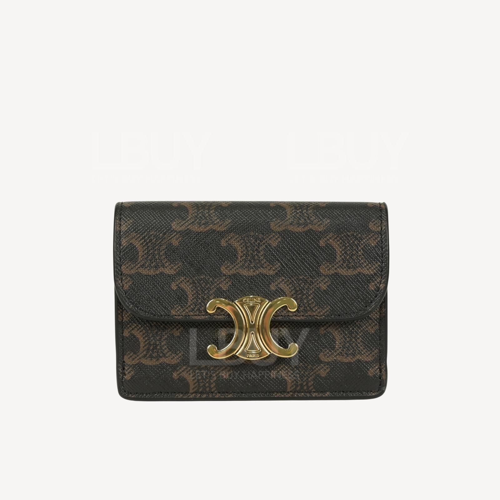 Celine Triomphe 凯旋门帆布卡片套 黄褐色