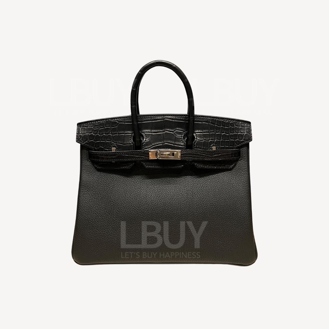 Hermes Birkin 25 Touch Togo皮革拼鱷魚皮 黑色銀扣