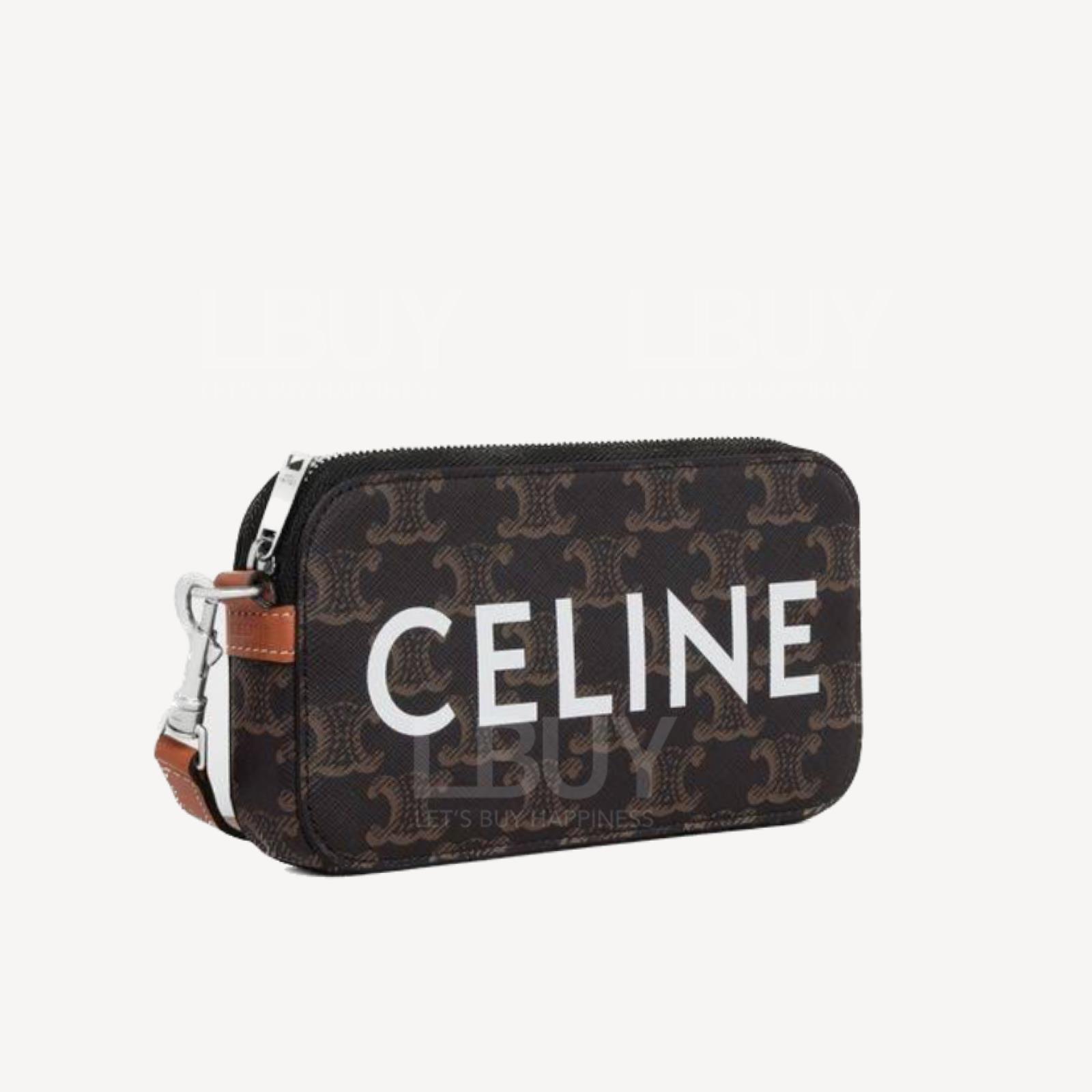 Celine 印花Triomphe帆布橫式收納袋斜孭袋 黄褐色