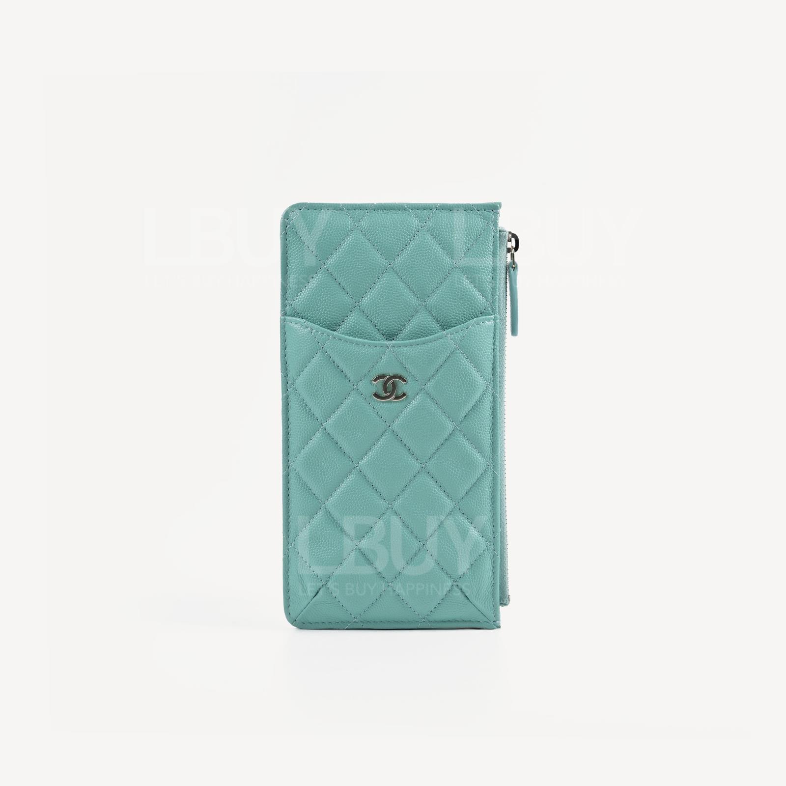 Chanel 拉鍊銀包卡包 電話套手提包 薄荷綠色配金色CC logo AP1652