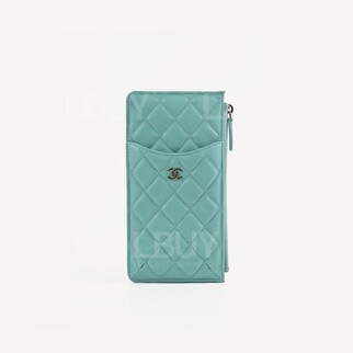 Chanel 拉鍊銀包卡包 電話套手提包 薄荷綠色配金色CC logo AP1652