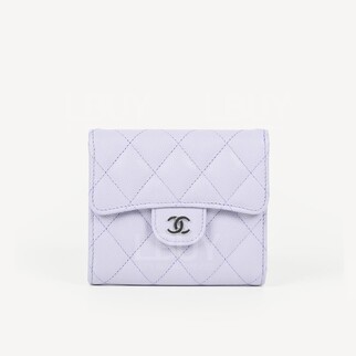 Chanel 經典款細號垂蓋銀包 粉紫色 銀扣 AP0231