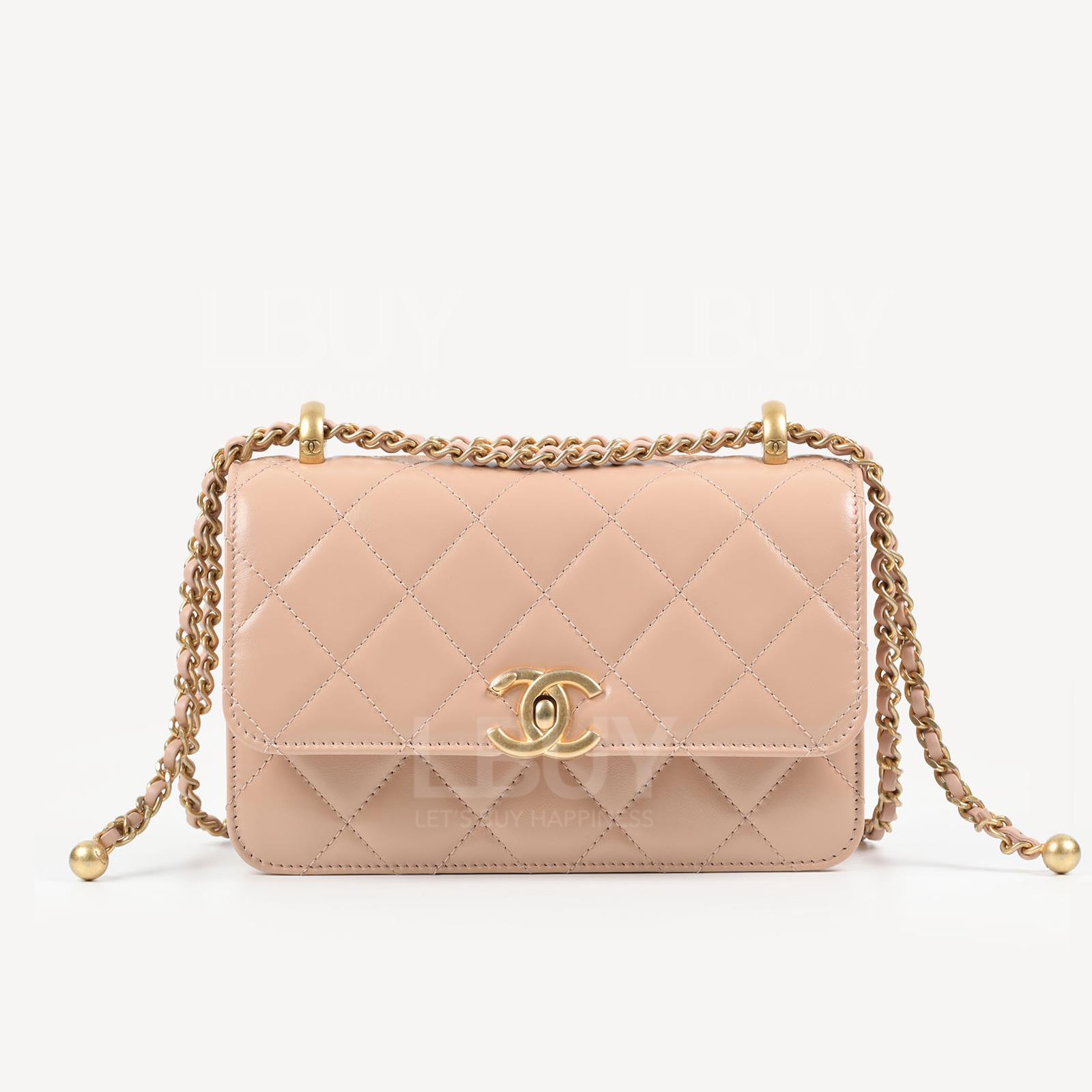 Chanel 新款小金球小牛皮19cm垂蓋手袋鏈帶包 AS2615