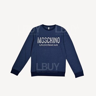 Moschino Underwear 白色 Logo 長袖T恤 深藍色