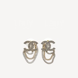 Chanel 水晶CC Logo鏈子吊墜耳環 AB7062