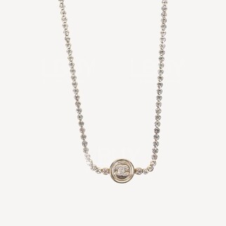 Chanel 金色圓形鈕扣水鑽 CC Logo 項鏈 AB6235