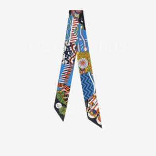 Hermes De l'Ombrelle aux Duels Silk Twilly 黑色 藍色 亮黃色