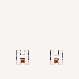 Hermes Mini Pop H Earrings 耳環 白色配玫瑰金色