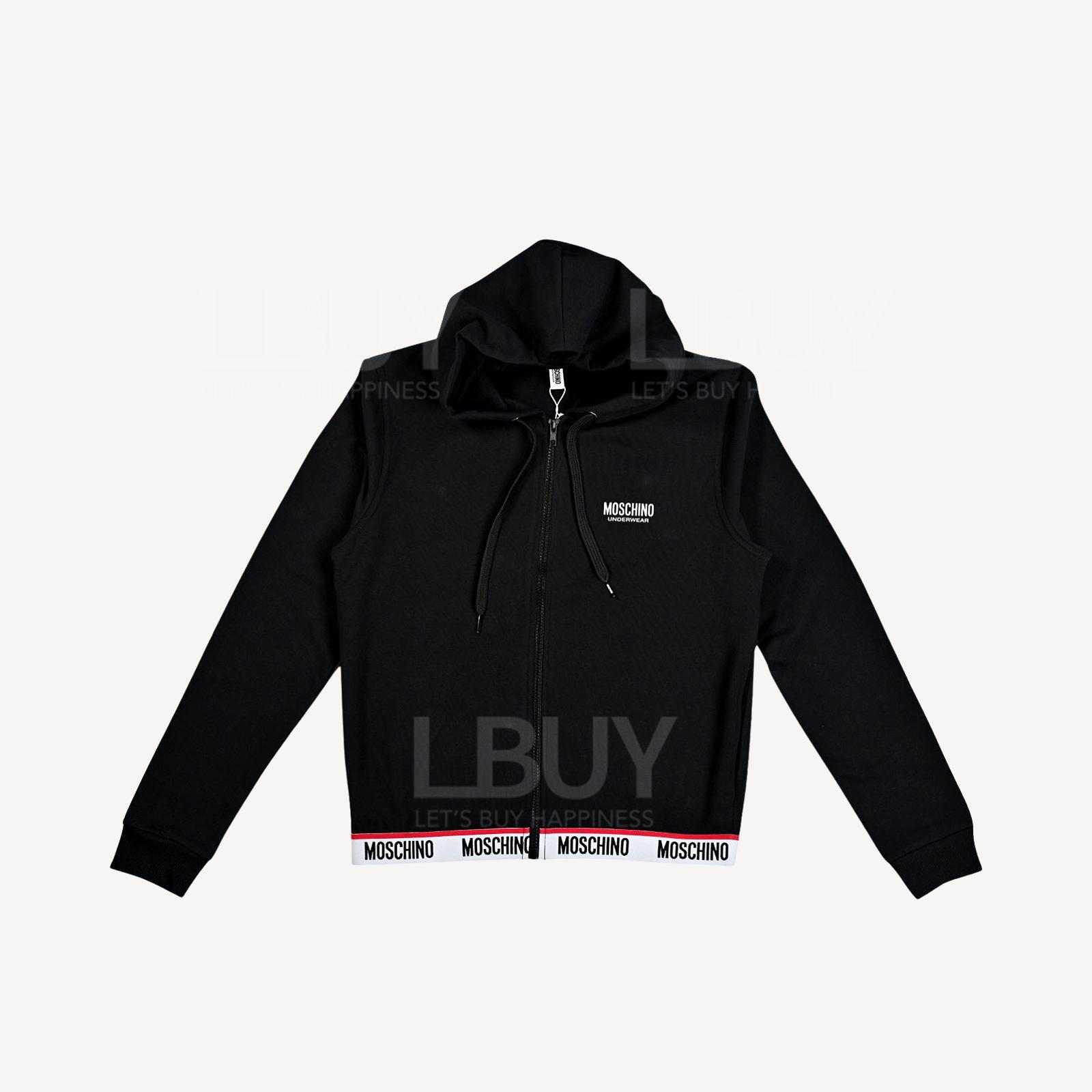 Moschino Underwear 紅白飾邊 Logo 連帽衛衣外套 黑色