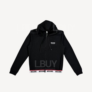 Moschino Underwear 紅白飾邊 Logo 連帽衛衣外套 黑色