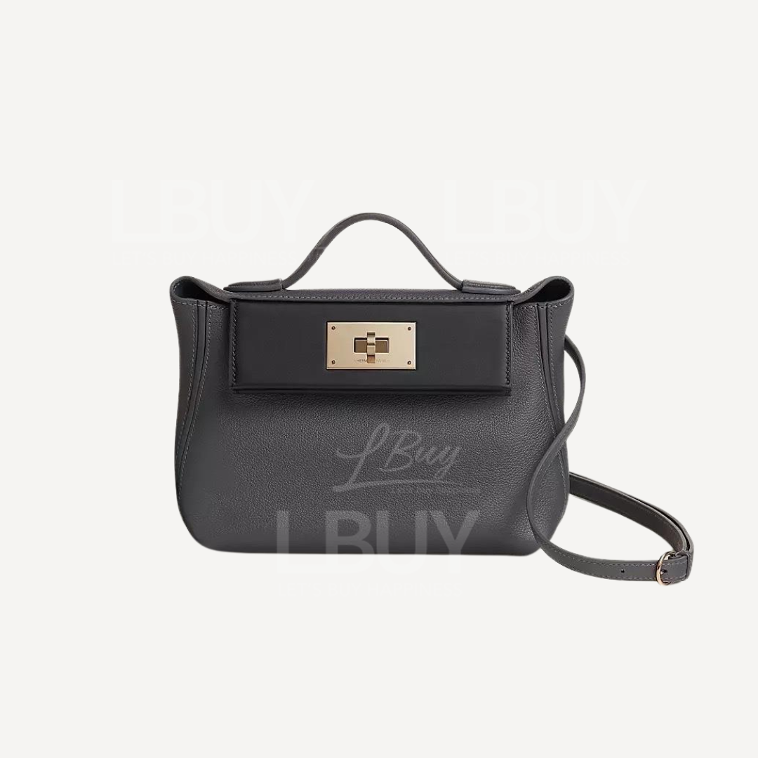 Hermes mini 2424 石板灰拼黑色 淡金扣
