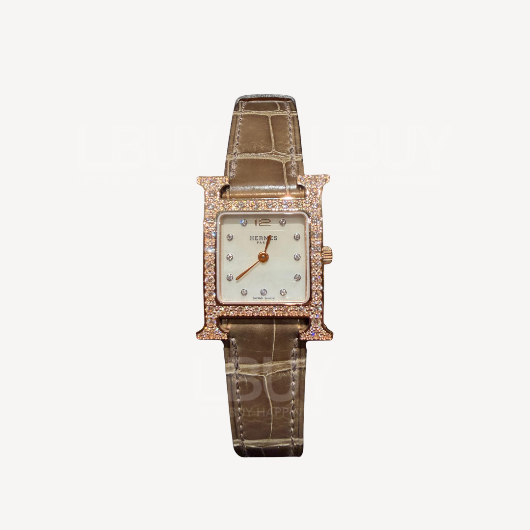 Hermes Heure H Crocodile Leather Watch