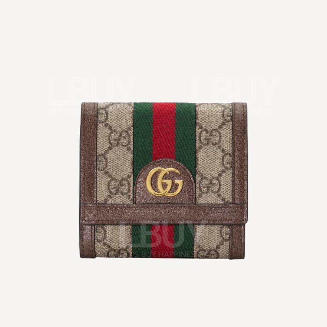 Gucci GG Logo Ophidia 红绿织带银包 棕色 598662