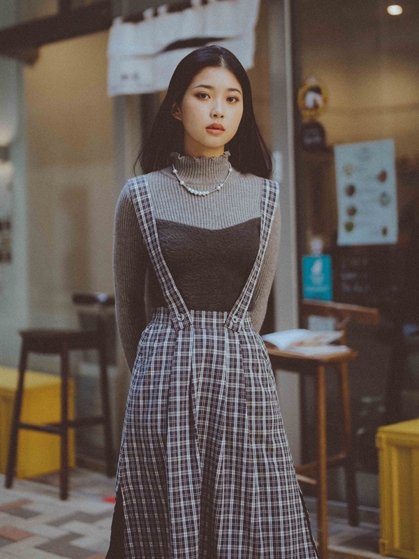 Plaid Layered Skirt with Straps 