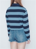  Stripe Polo Collar Sweatshirt