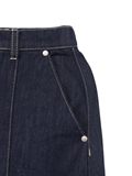 Frayed Hem Contrast Stitched Denim Skirt 