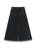 Frayed Hem Contrast Stitched Denim Skirt 