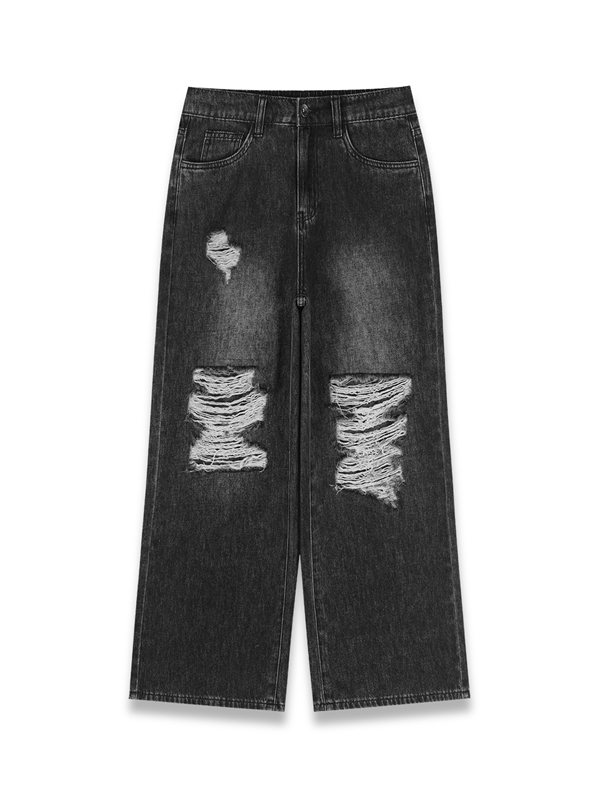 Lace Trim Distressed Jeans