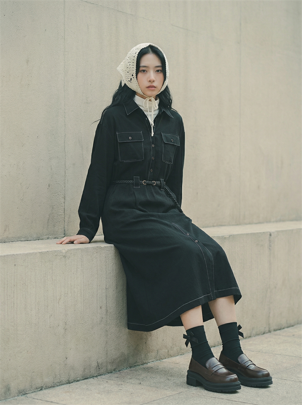 Pocket Shirt Dress With Belt 