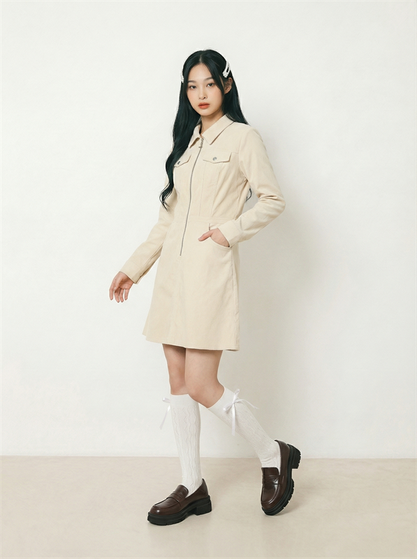 Corduroy Zip Up Dress
