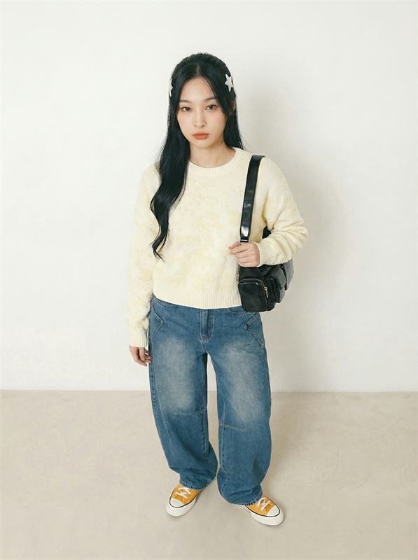 Cloud Pattern Cropped Sweater