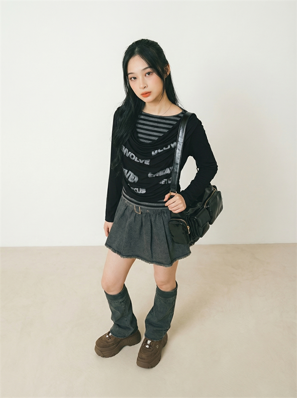 Two Layers Stripe Print Tee