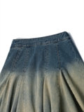  Washed Denim Pleated Skirt