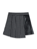  Plaid And Leather Pleated Skirt