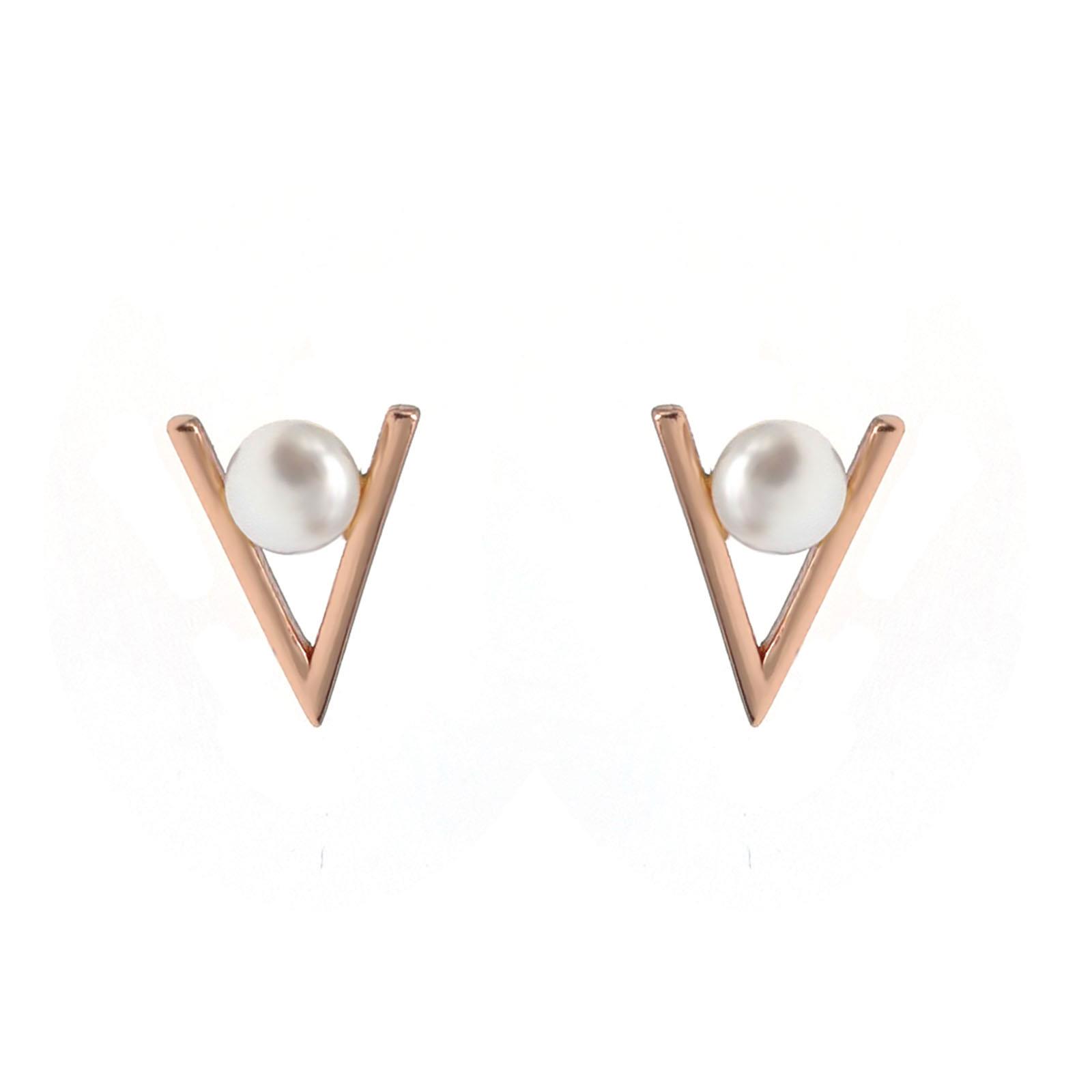 V-Rose Gold plated 925 silver with Cultured fresh water pearl earring