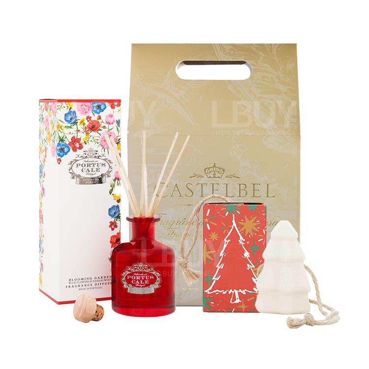 Portus Cale Blooming Garden Reed Diffuser and Happiest Christmas Tree Soap Set (Christmas Gift)