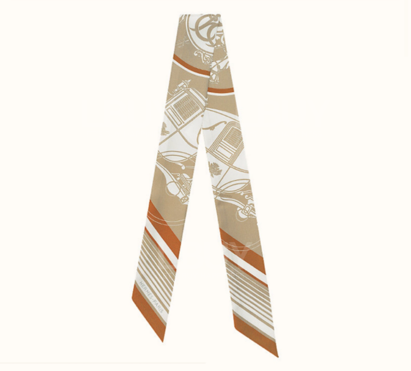 Hermes Ex-Libris Silk Twilly 米色,白色,焦糖色