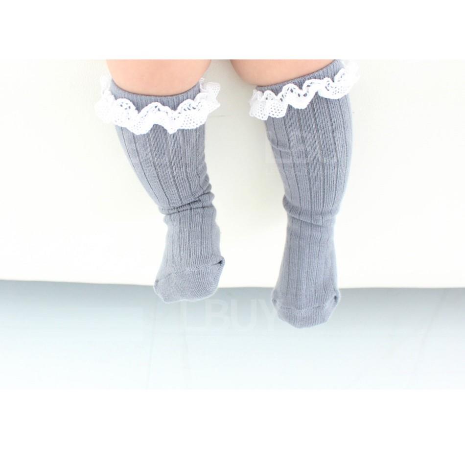 Charcoal Lace Corduroy Knee Socks