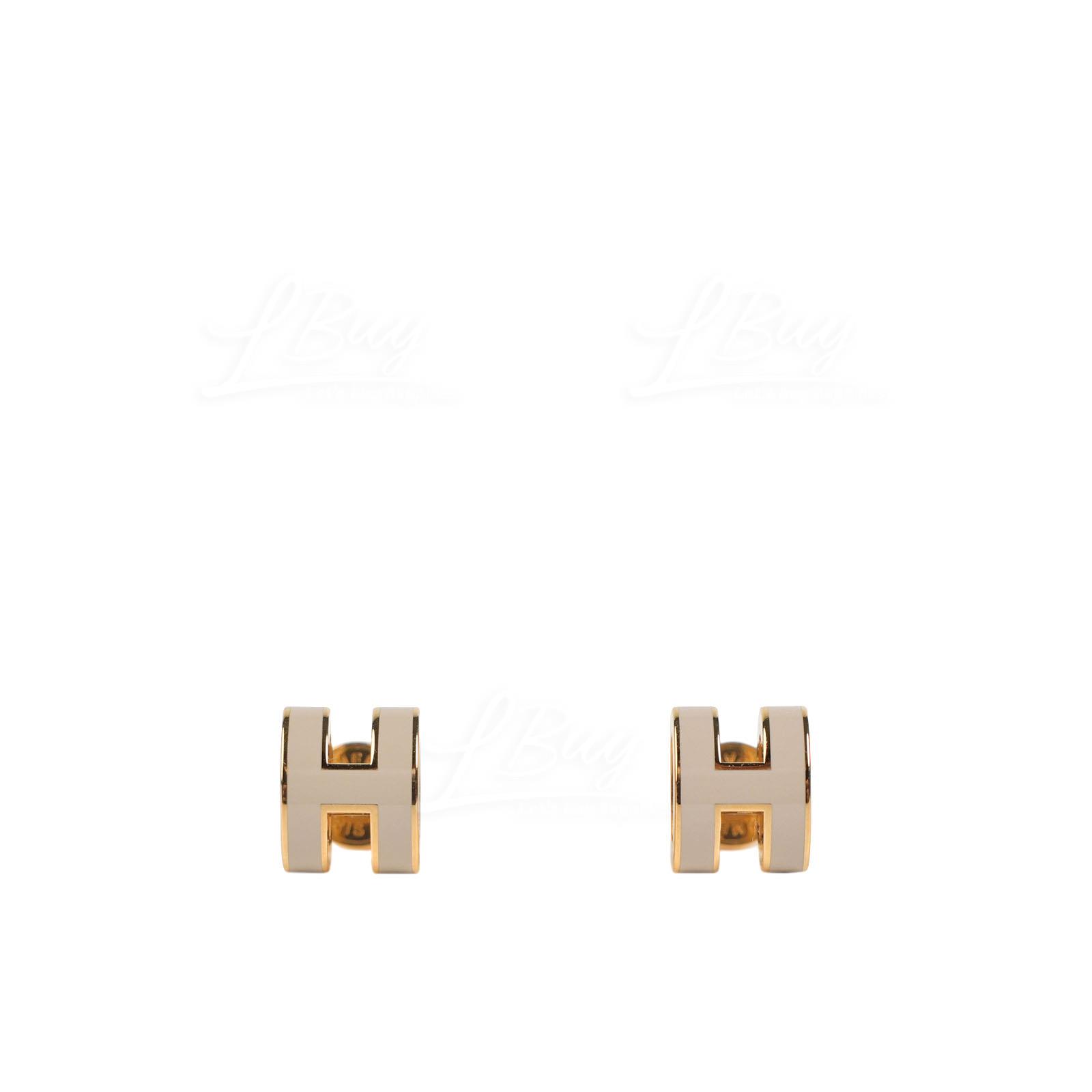 Hermes Mini Pop H Earrings 耳環 奶茶灰配金色