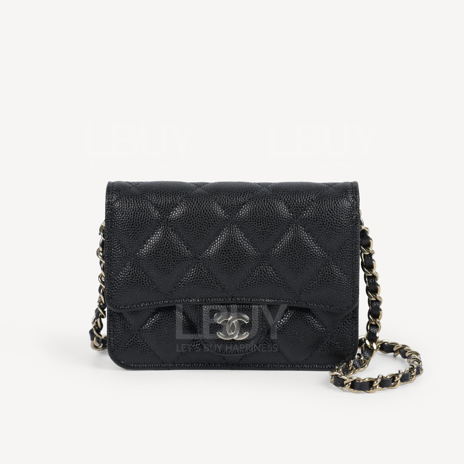 Chanel 经典黑色粒纹小牛皮链子晚宴包斜背袋 AP2727