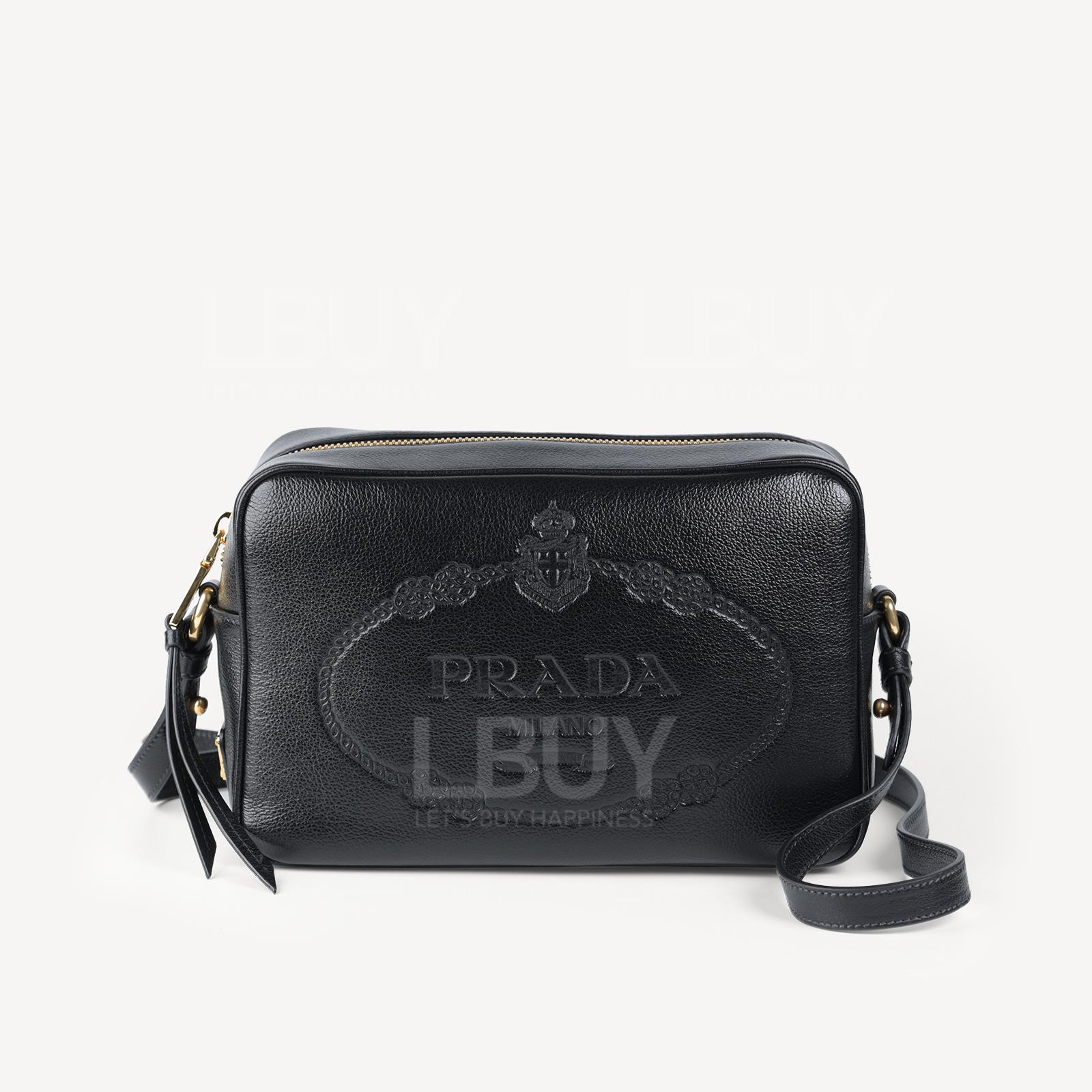 Prada 三角形标志印字Logo皮革单肩包斜背袋 黑色 1BH089