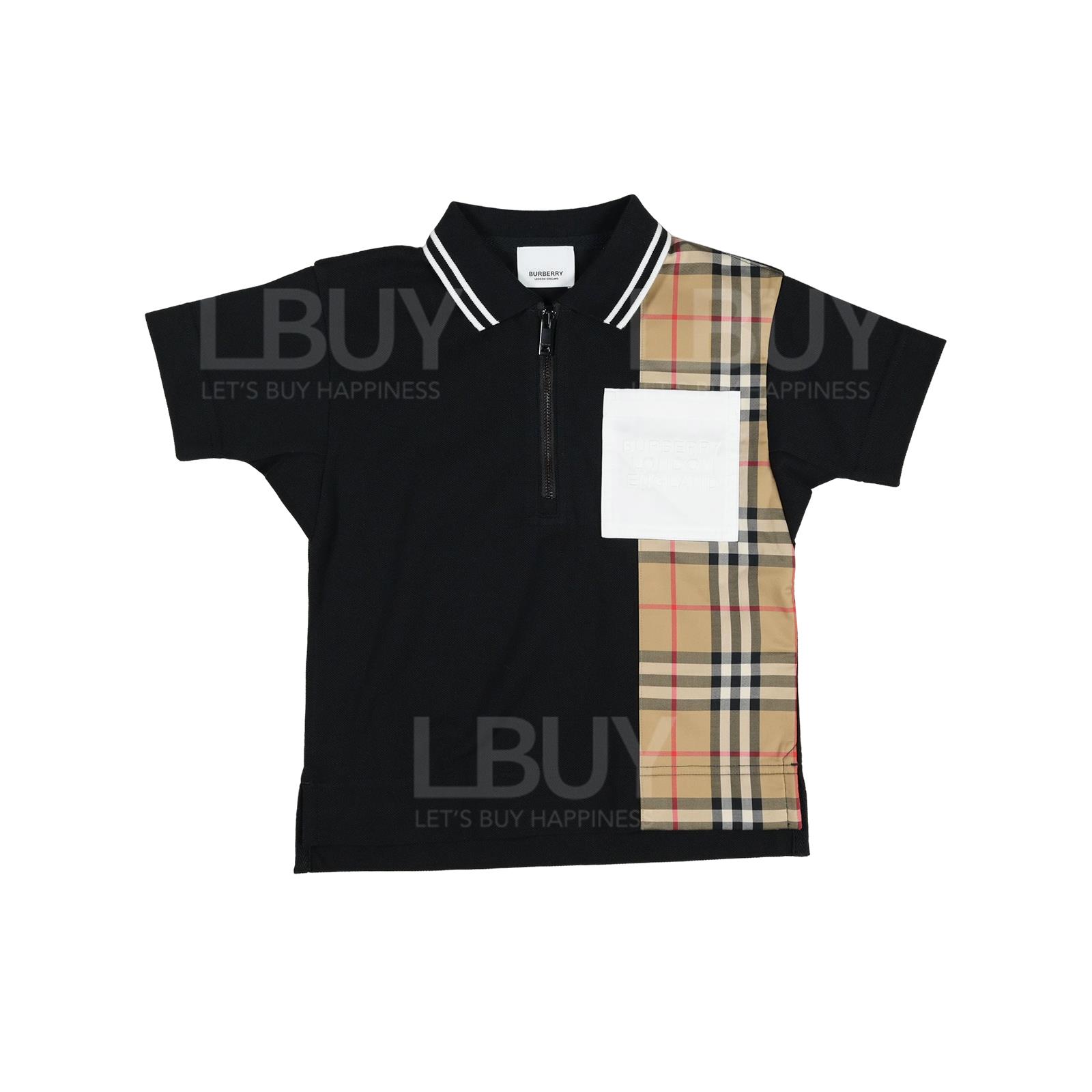 Burberry Kids Black & Beige Logo Polo Shirt Black