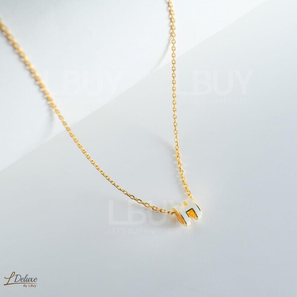 Hermès-Hermes Mini Pop H Necklace White with Gold Hardware