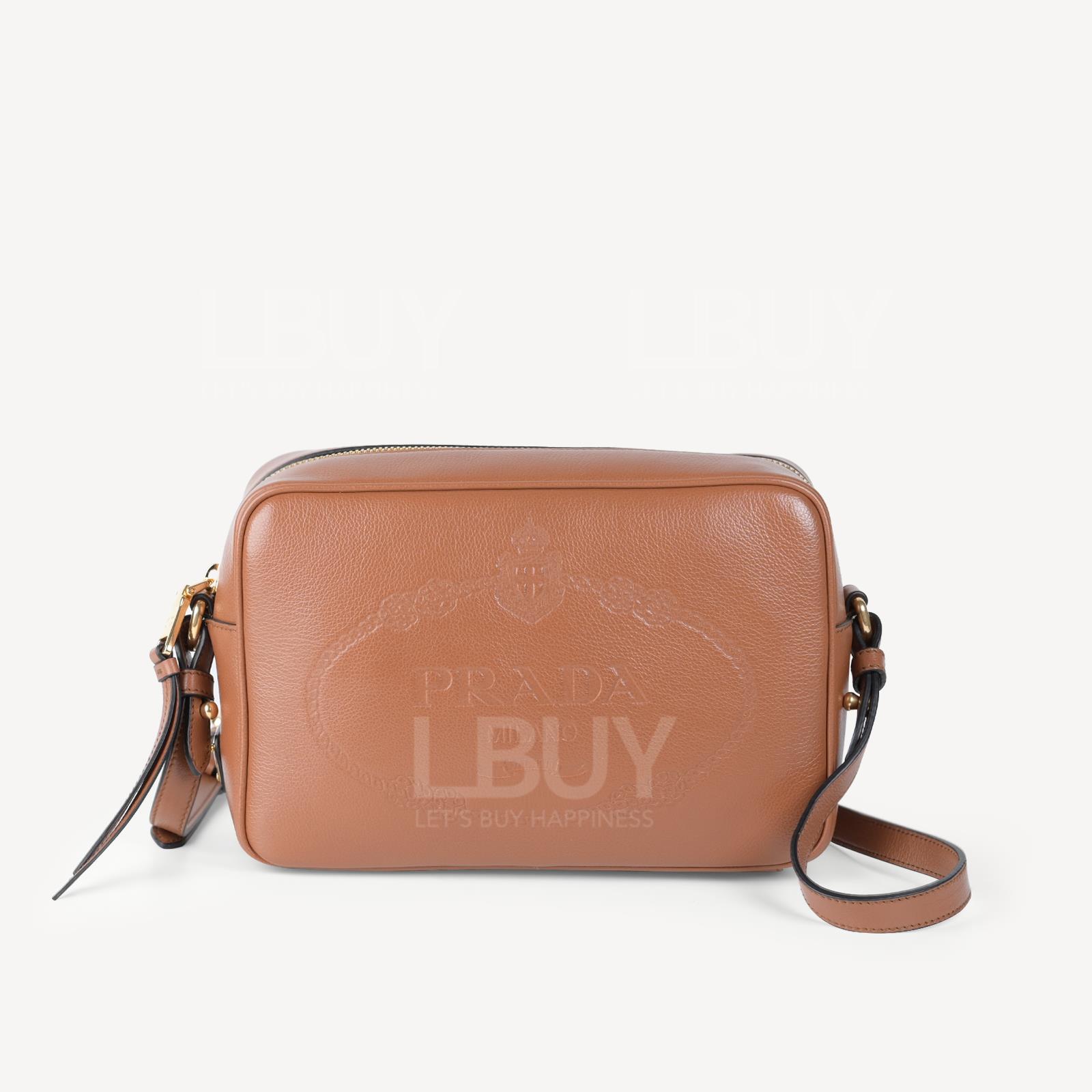 Prada 三角形标志印字Logo皮革单肩包斜背袋 棕色 1BH089