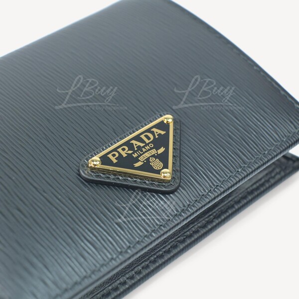 Prada-Prada Vitello Move Tr Triangle Logo Leather Black Wallet 1MV204