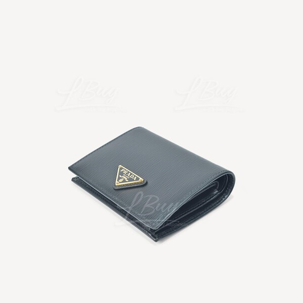 Prada-Prada Vitello Move Tr Triangle Logo Leather Black Wallet 1MV204