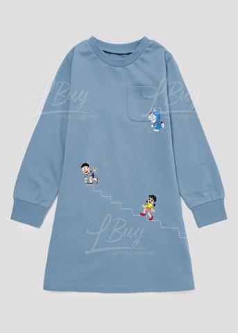 Graniph多啦A夢空氣蠟筆長袖連身裙(尺碼：110, 130)
