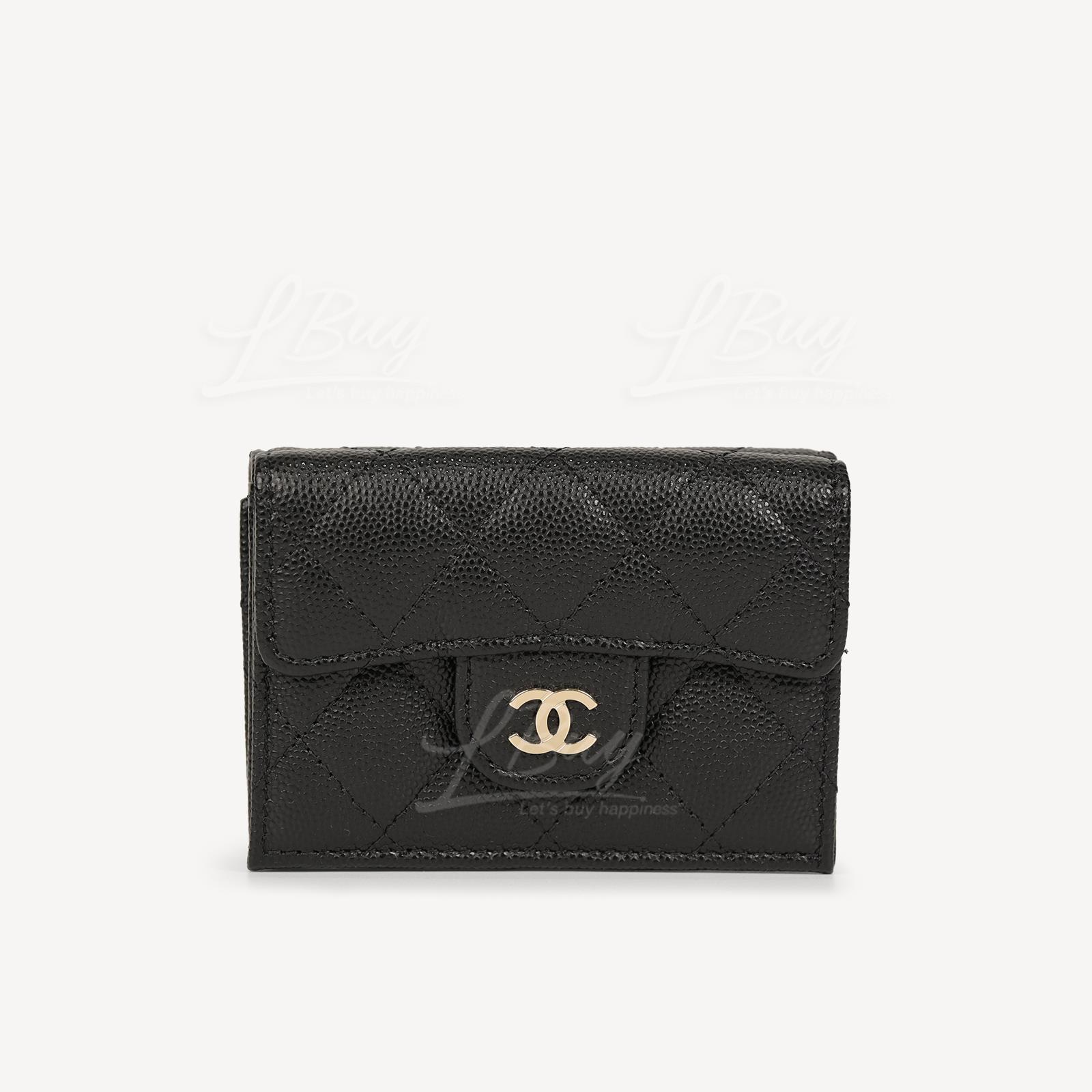 Chanel 经典款细号垂盖银包 黑色配澹金扣 AP0230