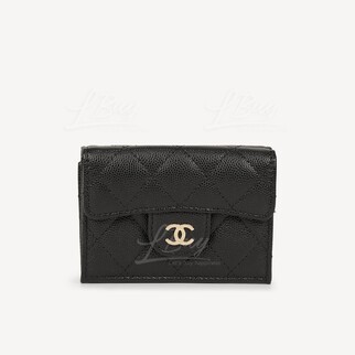 Chanel 经典款细号垂盖银包 黑色配澹金扣 AP0230