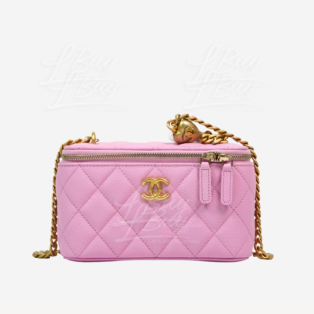 Chanel 心心调节扣链带CC Logo 浅丁香紫粉长型化妆盒子 AP3204
