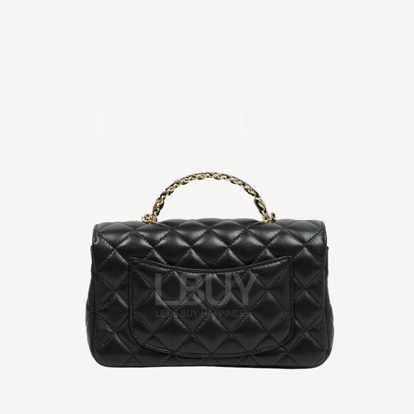 Chanel-CHANEL 水鑽手挽金色CC Logo 20cm黑色垂蓋手袋AS4141