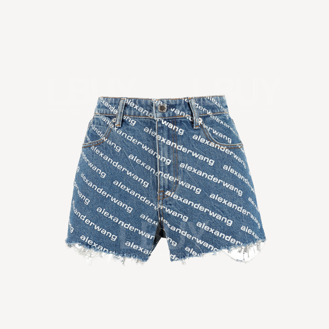 Alexander Wang 藍色併白色logo牛仔短褲