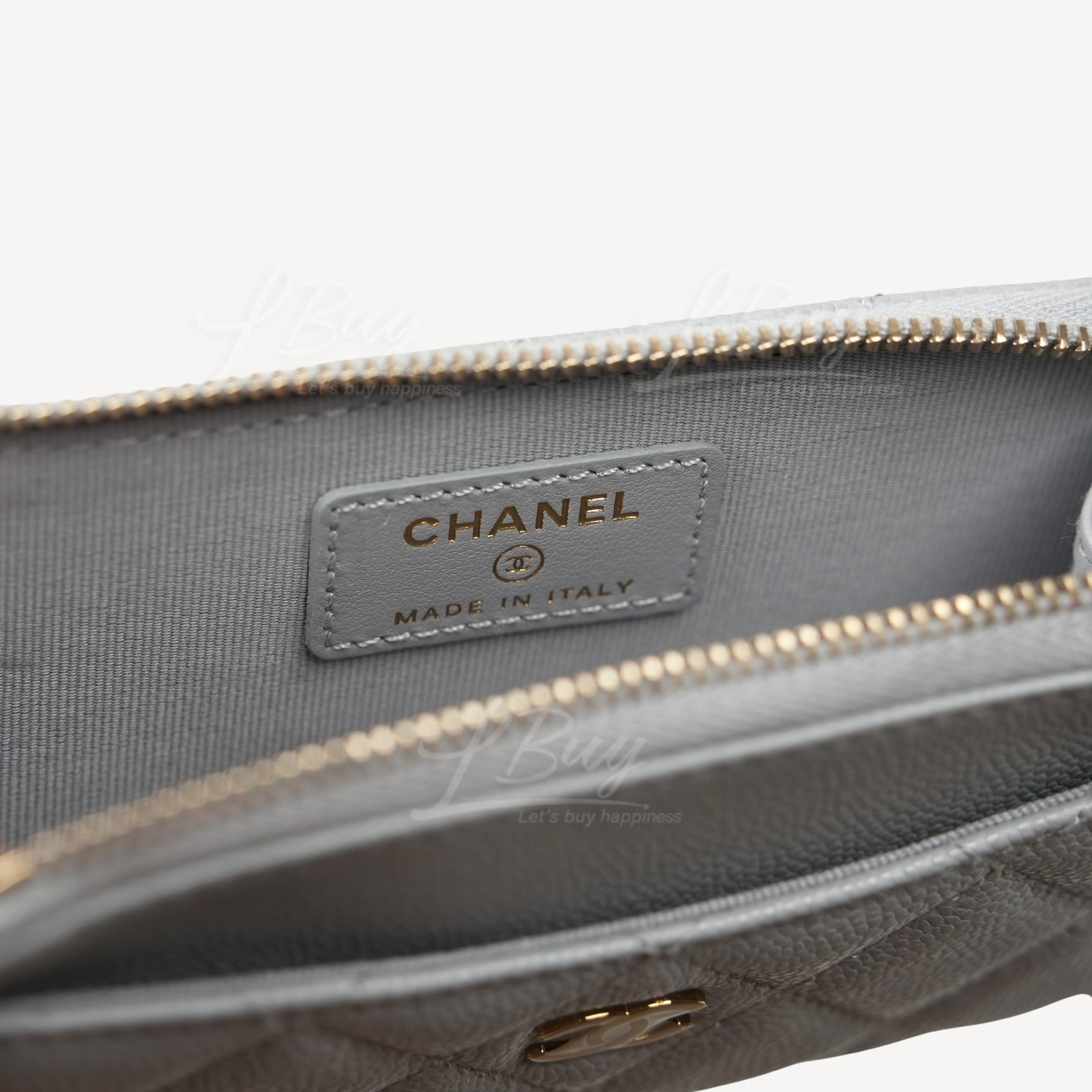 Chanel-Chanel Gray Grained Calfskin Gold CC Logo Zip Card