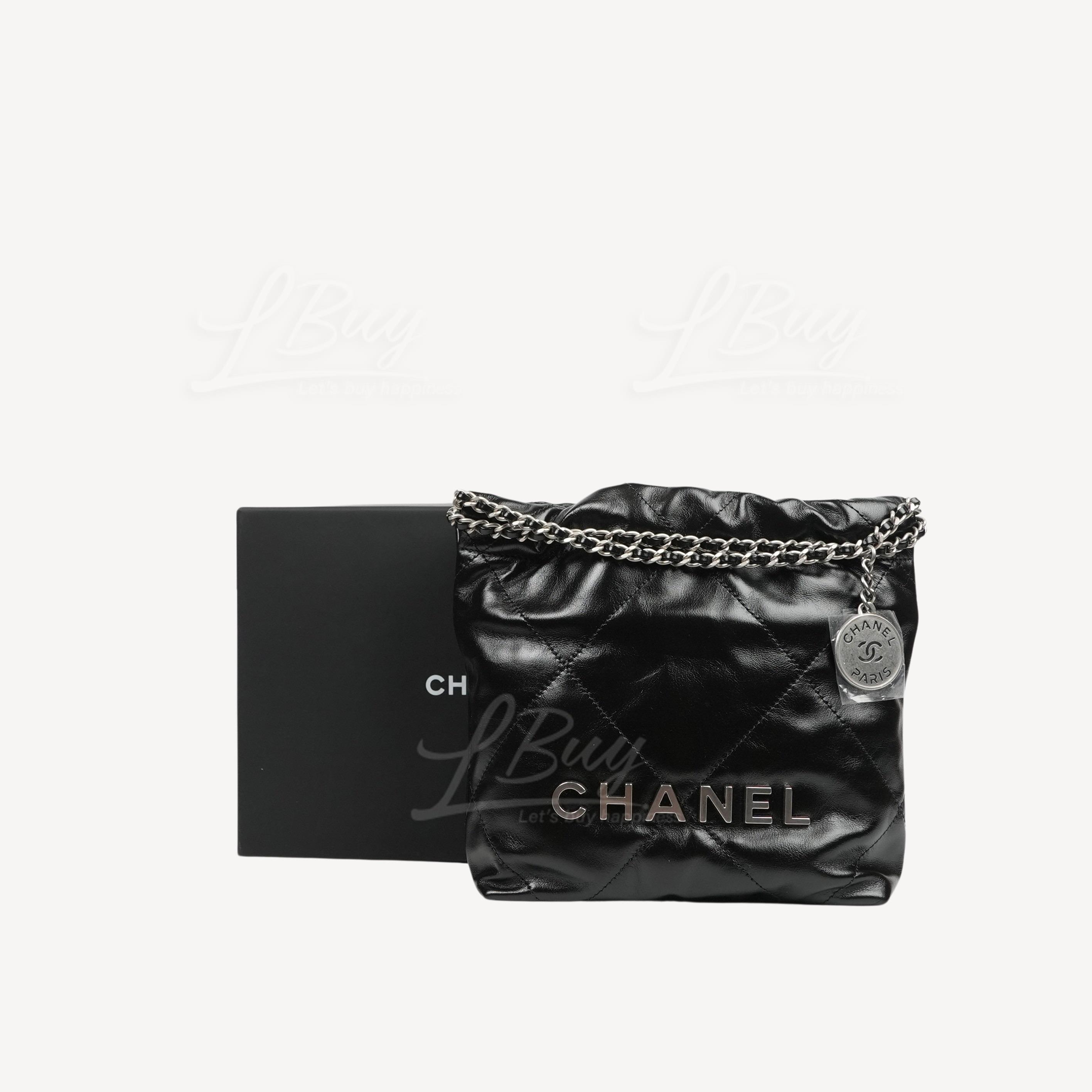 Chanel-Chanel 22 Mini Handbag Silver Logo Shiny Calfskin